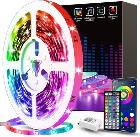 32.8Ft LED Strip Lights, RGB LED Smart Music Sync Color Changing LED Lights Strips with Remote LED Lights for Bedroom, Room, TV, Party