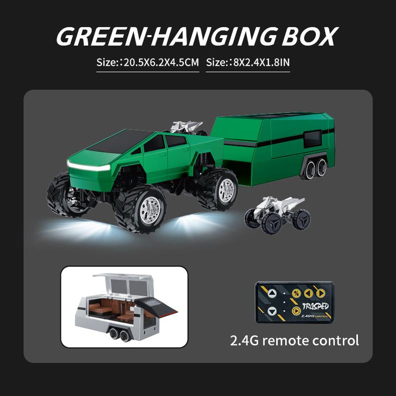 Unleash Adventure with the HOTFREE 1/64 Mini RC Monster Cybertruck – All-Terrain Metal Off-Road Pickup with Trailer | Enjoy 2.4Ghz Remote & App Control | USB-C Rechargeable | Perfect Big Wheel Racing Toy for Kids, Boys, and Collectors