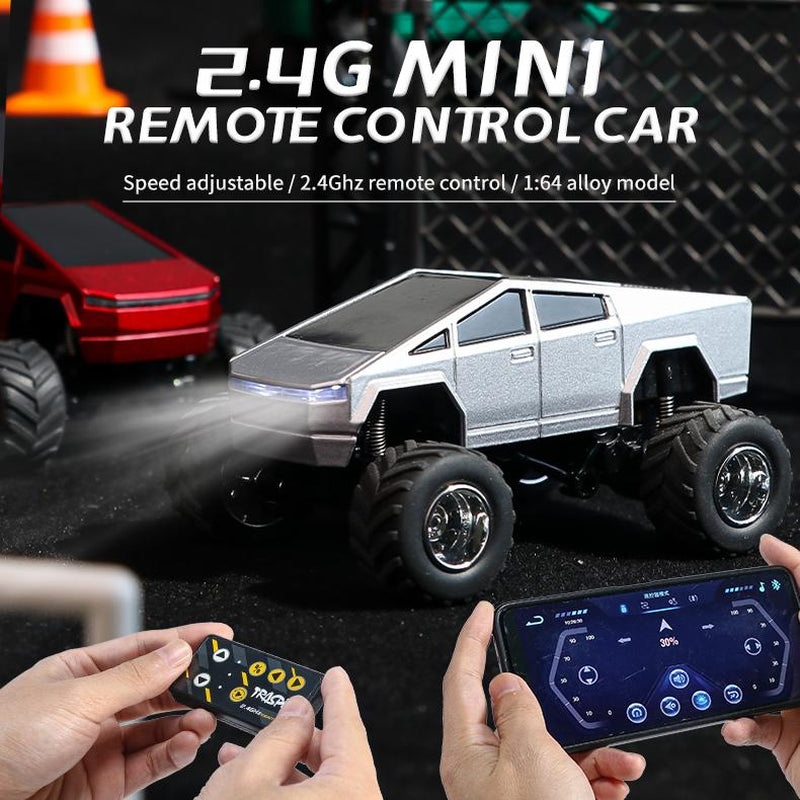 Unleash Adventure with the HOTFREE 1/64 Mini RC Monster Cybertruck – All-Terrain Metal Off-Road Pickup with Trailer | Enjoy 2.4Ghz Remote & App Control | USB-C Rechargeable | Perfect Big Wheel Racing Toy for Kids, Boys, and Collectors