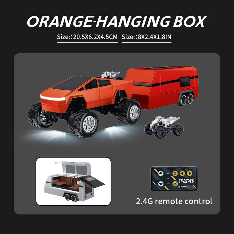 Unleash Adventure with the HOTFREE 1/64 Mini RC Monster Cybertruck – All-Terrain Metal Off-Road Pickup with Trailer | Enjoy 2.4Ghz Remote & App Control | USB-C Rechargeable | Perfect Big Wheel Racing Toy for Kids, Boys, and Collectors