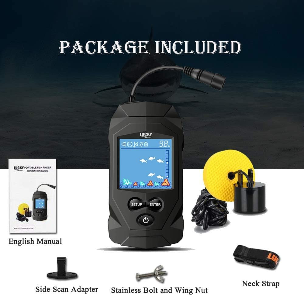 Portable Fish Finders Wired Transducer Kayak Fish Finder Kit Portable Depth Finder LCD Display for Kayak Boat Ice Fishing