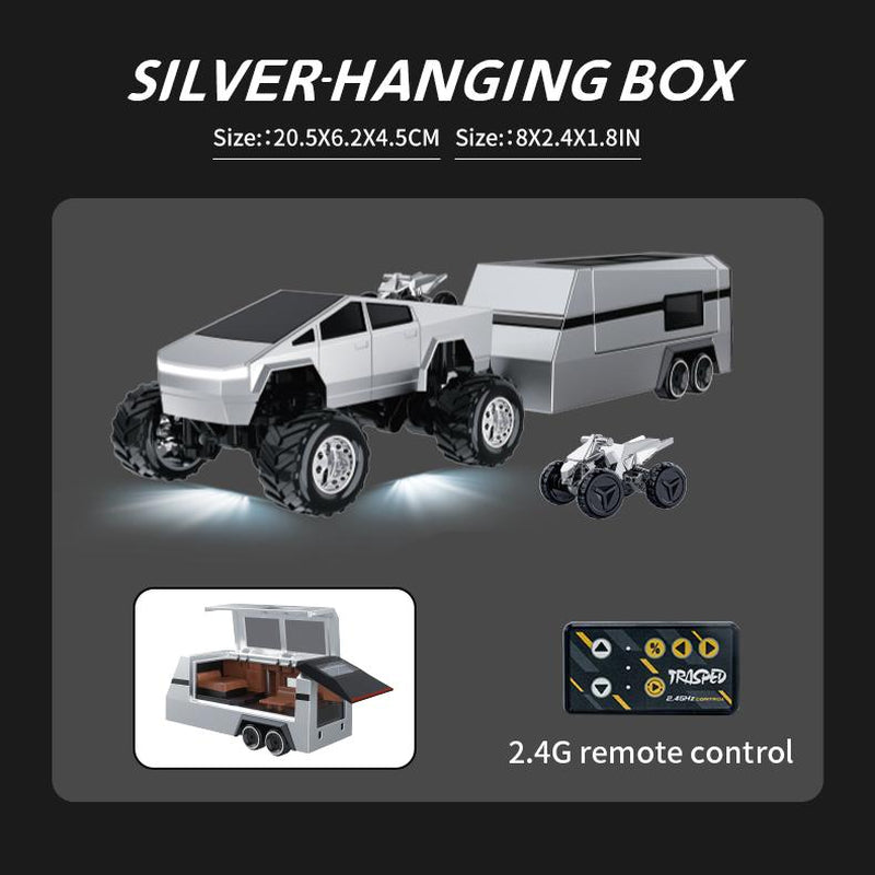 Unleash Adventure with the HOTFREE 1/64 Mini RC Monster Cybertruck – All-Terrain Metal Off-Road Pickup with Trailer | Enjoy 2.4Ghz Remote & App Control | USB-C Rechargeable | Perfect Big Wheel Racing Toy for Kids, Boys, and Collectors