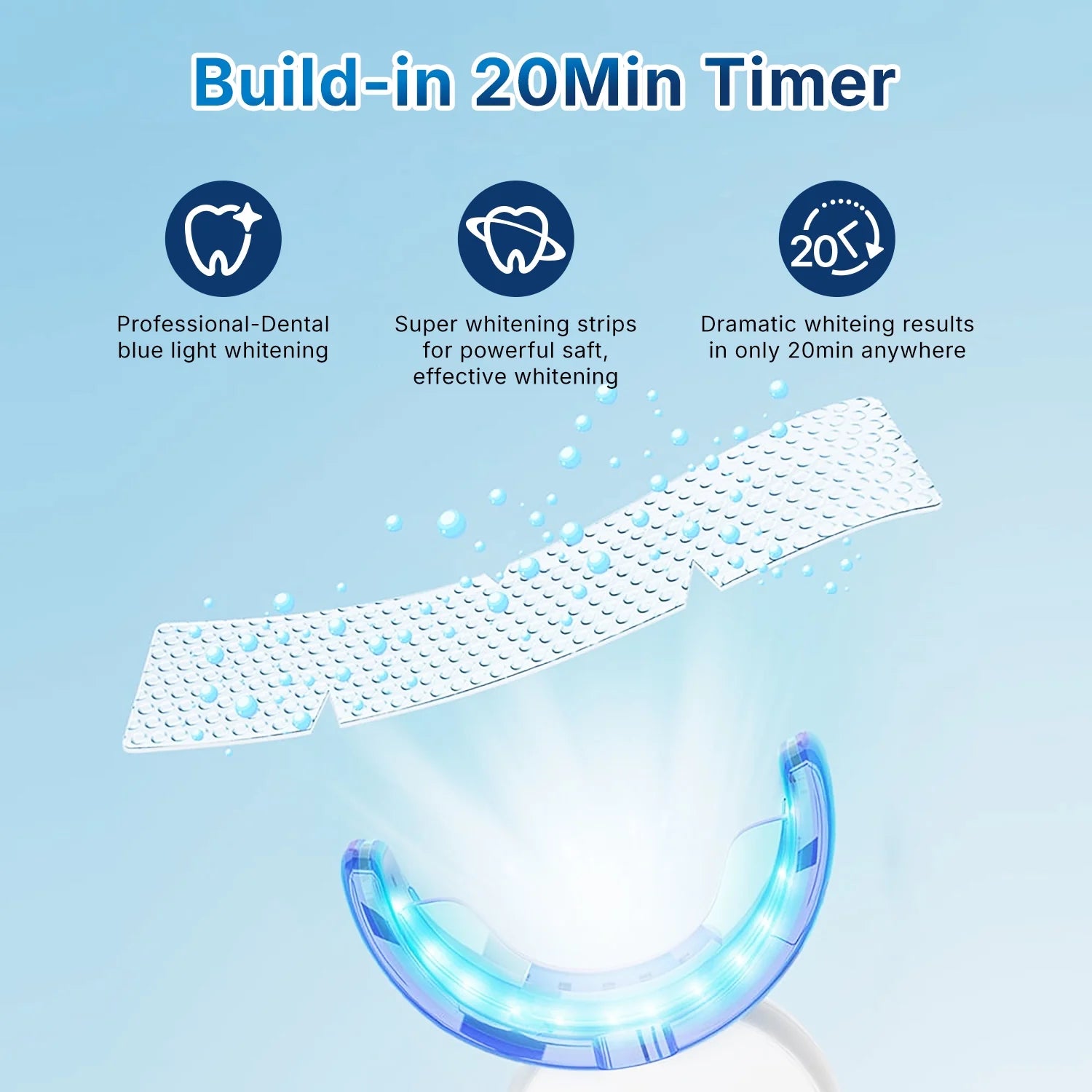 Portable Teeth Whitening Kit, LED Blue Light and 28 White Strips for Sensitive Teeth, Rechargeable Teeth Whitener Case